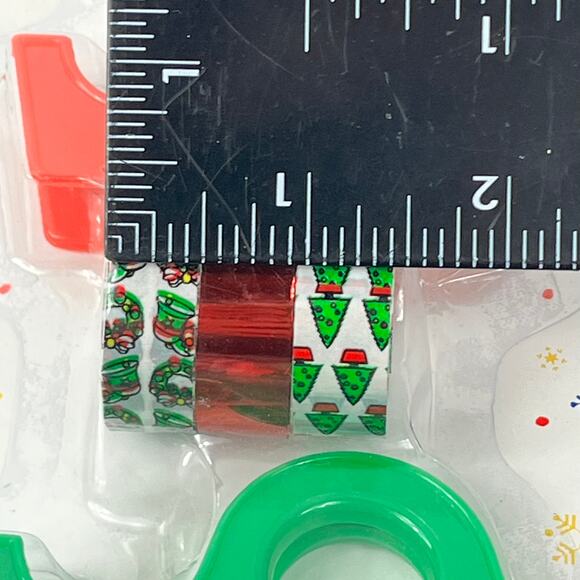 Vtg Christmas Tape Set 3 Mini Dispensers Foil & Patterned Rolls 1990s Taiwan - Picture 5 of 8